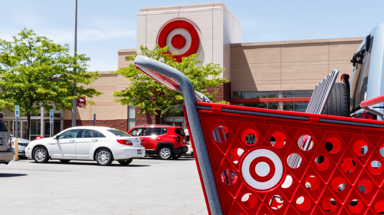 A target shopping cart in front of a target