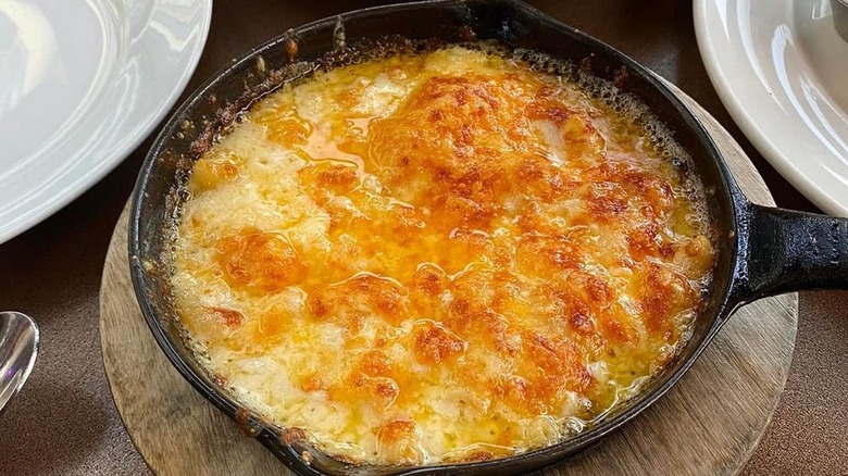 A skillet of The Front Porch's baked mac and cheese