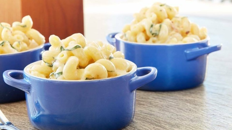 Ramekins of Cherrywood BBQ macaroni on tabletop