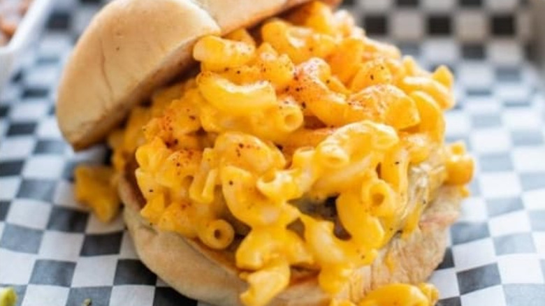 Close up on Squealer's Mac Attack burger