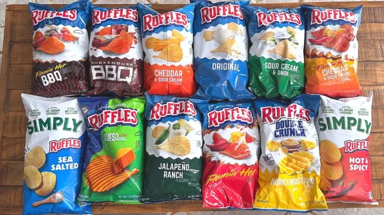 12 different unopen bags of Ruffles chips