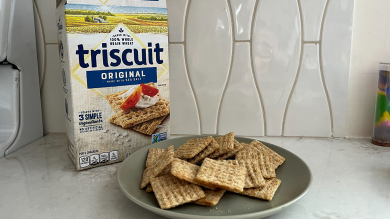 Original sea salt Triscuits on plate