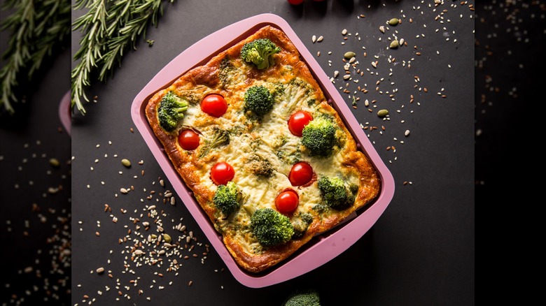 Veggie casserole in pink silicone mold