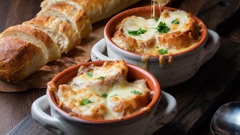 Two bowls of French onion soup