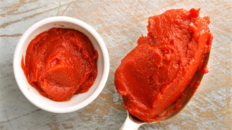 Tomato paste on spoon