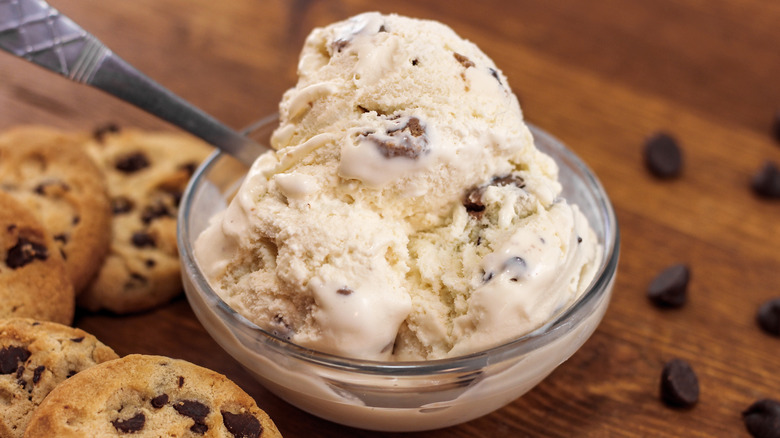 Ice cream melting in a bowl