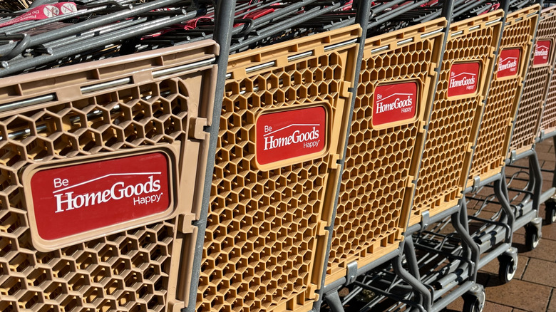 A row of HomeGoods shopping carts
