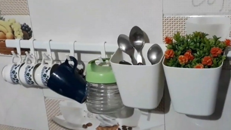 IKEA Sunnersta railing with hooks and baskets