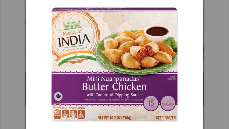 A box of Journey to India Mini Butter Chicken Naanpanadas