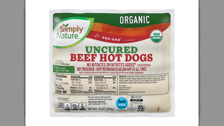 A package of Simply Nature Organic Uncured Beef Hot Dogs
