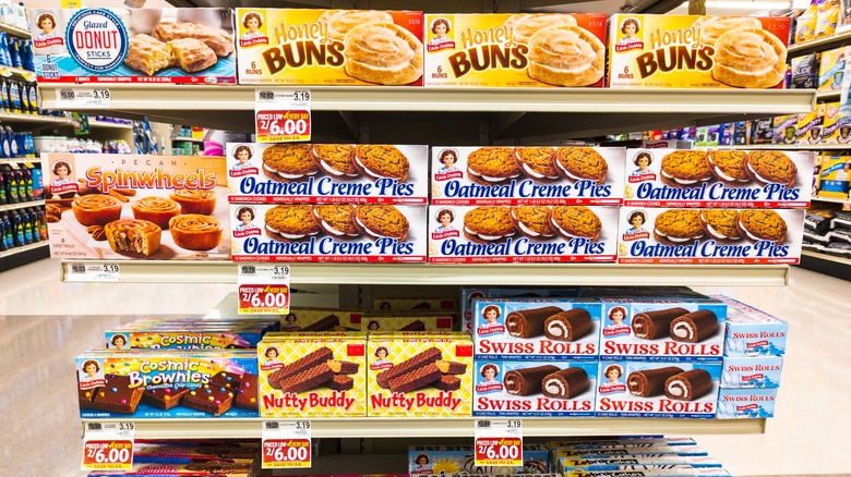 Grocery store display of Little Debbie snacks