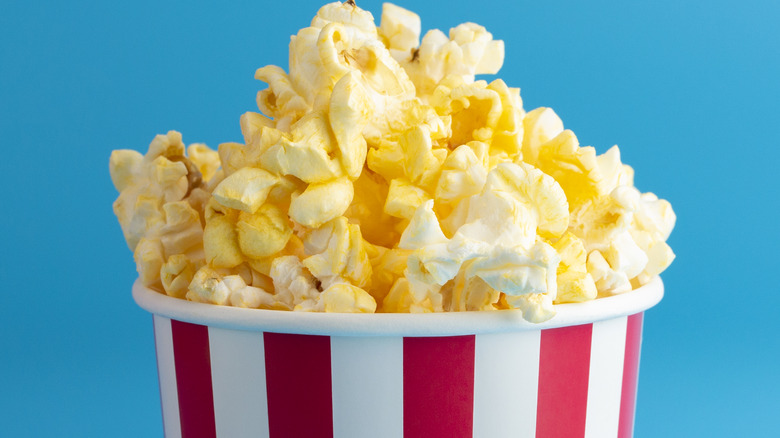 Popcorn in striped bucket