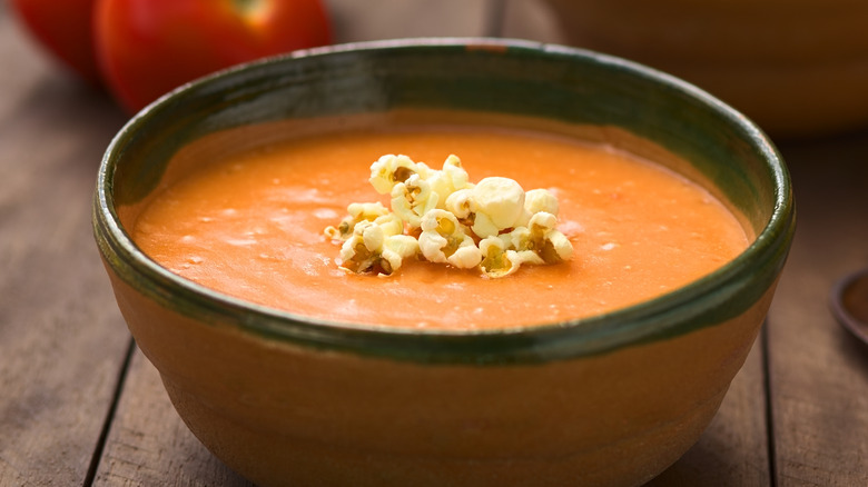 Popcorn on top of soup