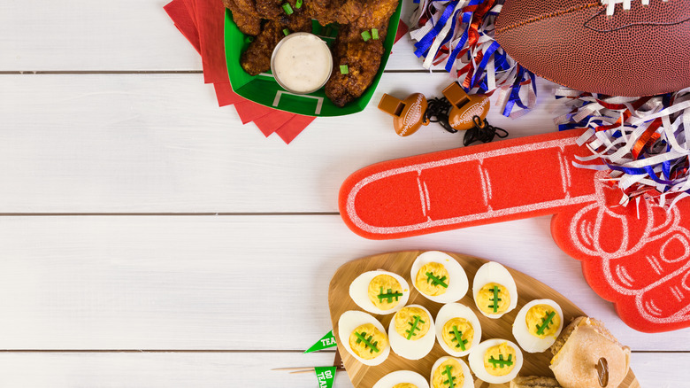 Super Bowl-decorated deviled eggs 