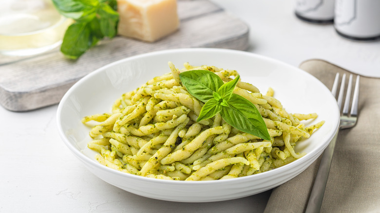 Bowl of pesto trofie pasta