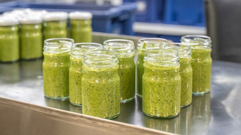 Pesto in glass jars