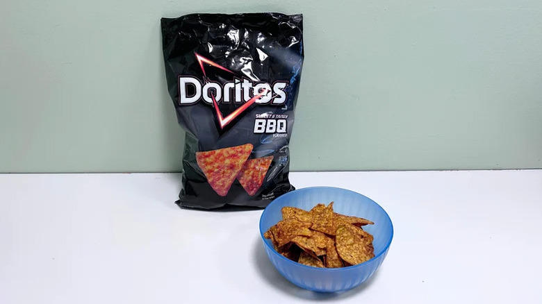 Doritos Sweet & Tangy BBQ chips in bag and bowl