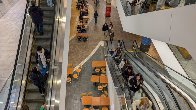 aerial view of a mall food court.