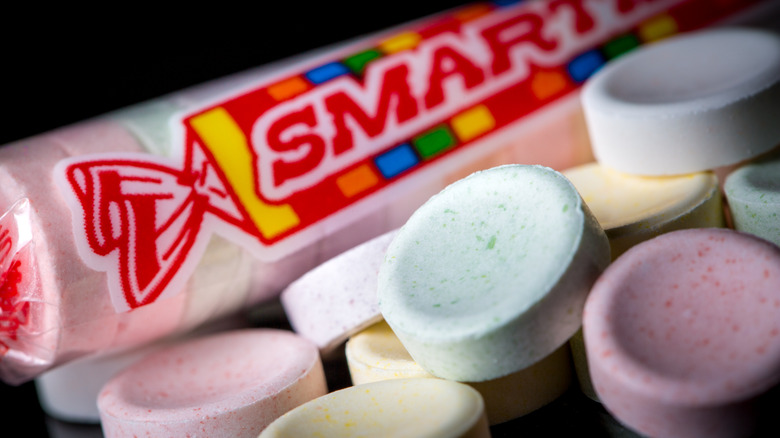 Close up of a package of American Smarties candies