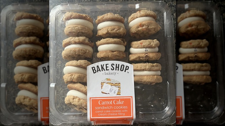 Bake Shop Carrot Cake Sandwich Cookies from Aldi in their packaging.