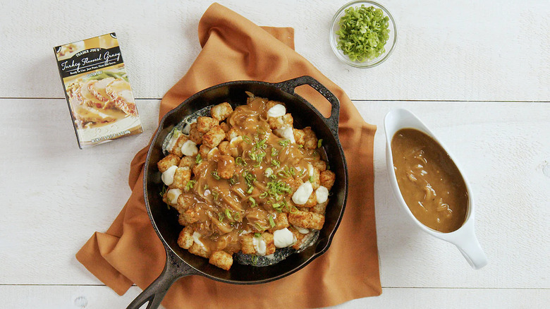 Poutine dish covered in Trader Joe's turkey gravy