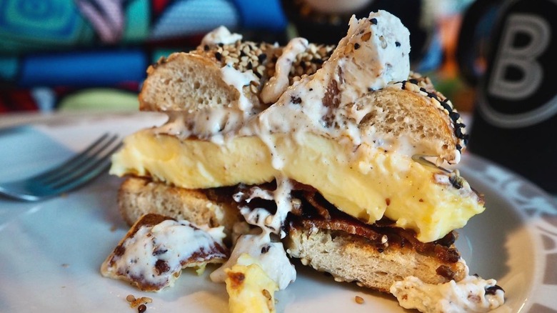 Bacon, egg, maple-bacon-thyme sandwich