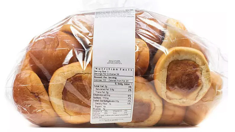 Clear plastic bag of dinner rolls