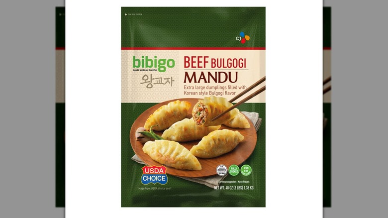 A package of Bibigo Beef Bulgogi Mandu on a white background