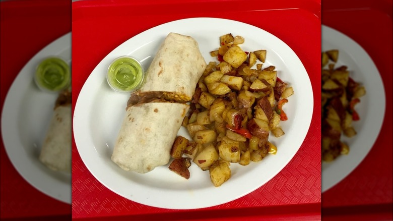 Breakfast burrito cut in half