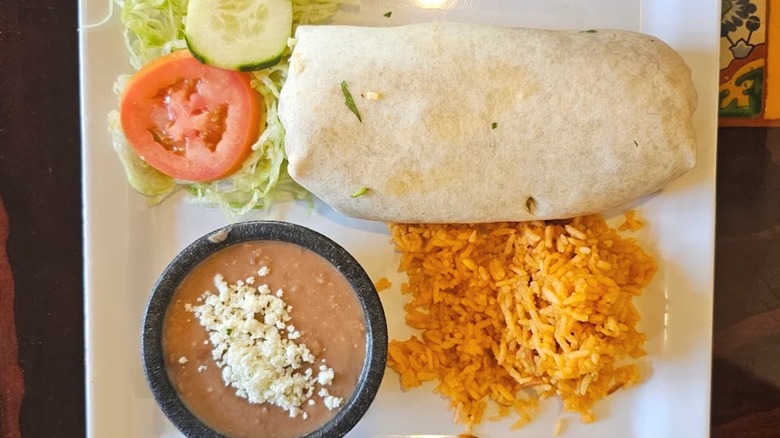 Burrito on plate at El Burrito Mercado in St. Paul