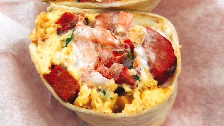 Half of a breakfast burrito from Big Truck Tacos