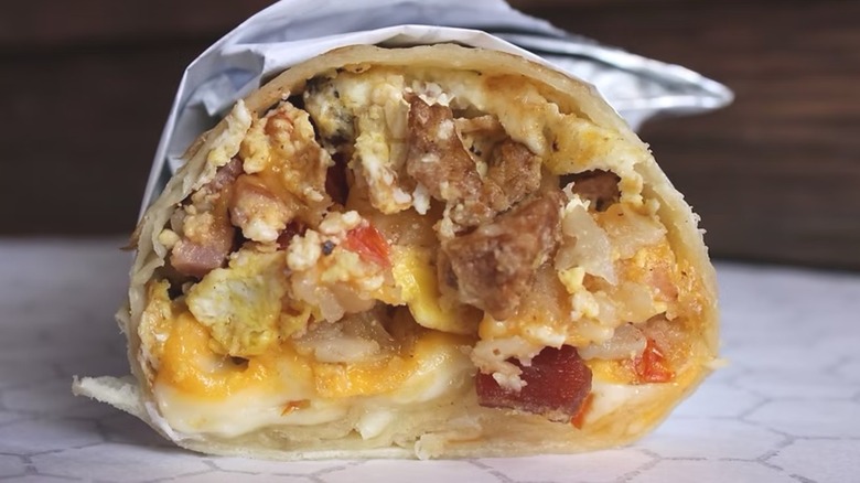 Inside of breakfast burrito from D.O.G.