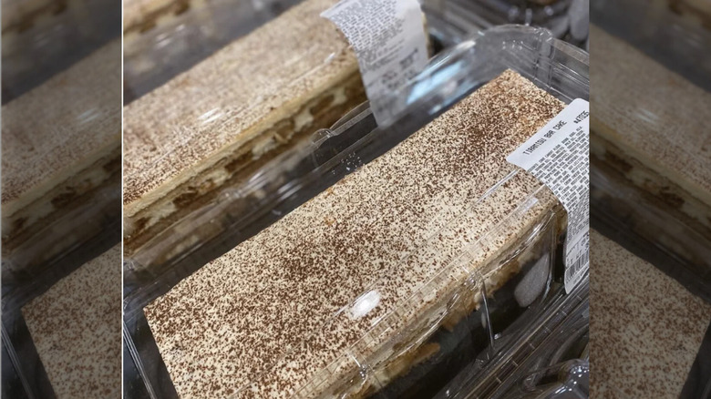 A close-up of two Tiramisu Bar Cakes from Costco