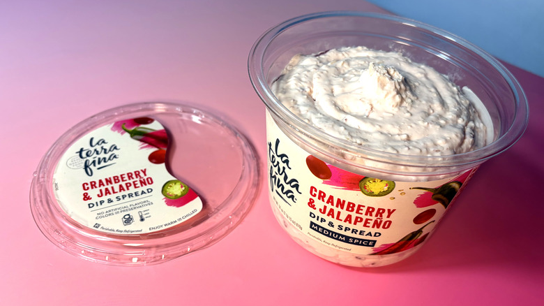 Open container of cranberry jalapeño dip