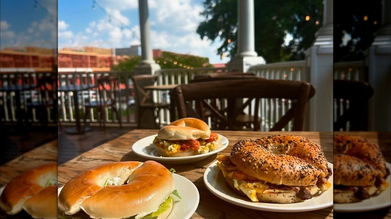 Bagels on table on porch of Boulder Creek
