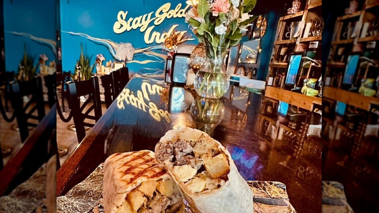 Breakfast burrito on counter at GoldLeaf