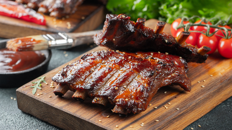 BBQ ribs on cutting board