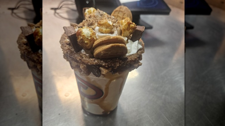 A Take Me Out to the Ballgame Milkshake on a counter