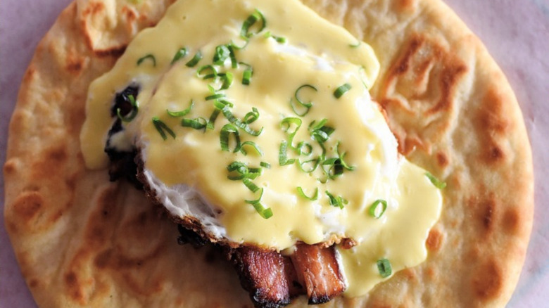 Fusion Taco's eggs benedict taco