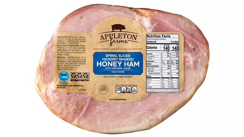 an Appleton farms hickory smoked honey ham against a white background