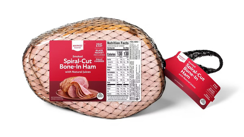 Market Pantry smoked spiral-cut bone-in ham against a white background
