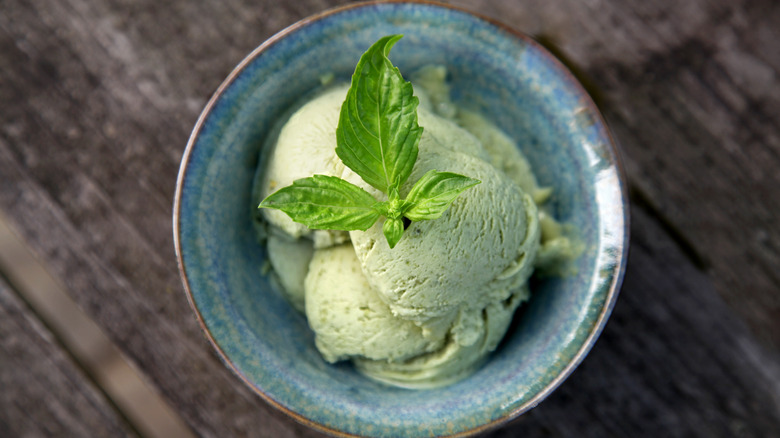 Bowl of basil ice cream