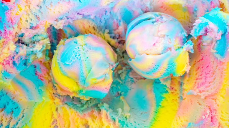 Vibrant rainbow sherbet scoops