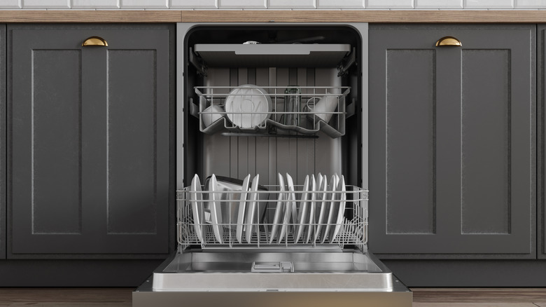 An open dishwasher