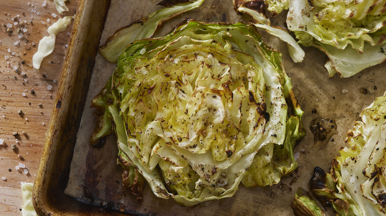 roasted cabbage on pan