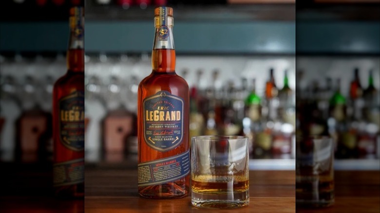 A bottle of Eric LeGrand Single Barrel Bourbon