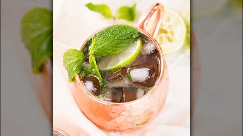 Moscow Mule cocktail in copper mug