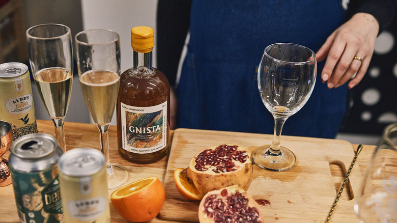 gnista on counter with glasses