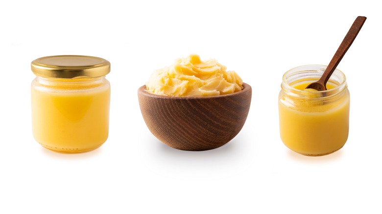 Clarified butter on white background