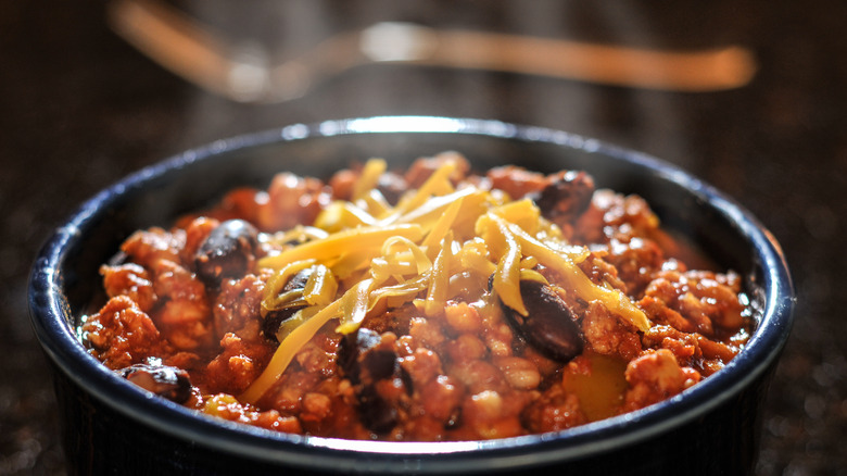Steaming chili with cheese 